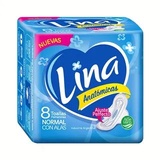 Toallitas Femeninas Lina Anatómica con Alas 8 u