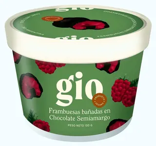 Frambuesas Gio Bañadas en Chocolate Semiamargo 150 g