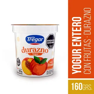 Yogur Tregar Entero Firme Durazno 160 g sin TACC