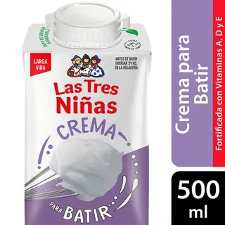Crema de Leche Las Tres Niñas UAT para Batir 500 cc