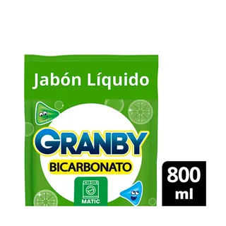 Jabón Líquido para Ropa Granby Bicarbonato Baja Espuma Limón 800 ml