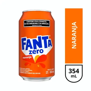 Gaseosa Fanta Zero Naranja Sin Azúcar en Lata 354 ml