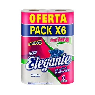 Papel Higiénico Elegante Aloe Vera Hoja Simple 6 u. x 30 m