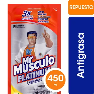 Limpiador Mr. Músculo Platinum Cocina Grasa Difícil Limón Repuesto 450 ml